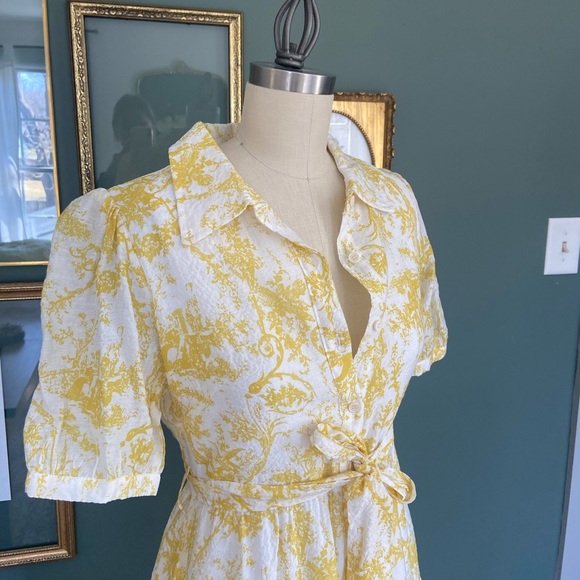 Allianna Puff Sleeve Lace Waist Midi Dress Butter